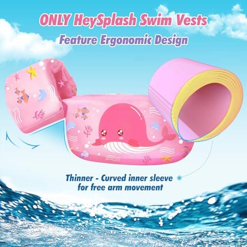 HeySplash Swim Vest for Kids, Toddler Pool Floaties, Children Swimming Vest with Adjustable Strap, Swim Jacket Water Wing Arm Float, Puddle Sea Beach Boat Jumper Boy Girl Baby