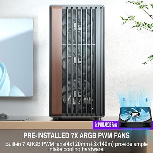 FOIFKIN M2 PC Case -Genuine Walnut Wood Front Panel Pre-Installed 7 PWM ARGB Fan (3x140mm+4x120mm), 360MM RAD Support, ATX Mid-Tower Gaming PC Case, with Type-C,FOIFKIN (Black, M2)
