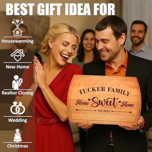 Personalized Home Sweet Home Cutting Board – Custom Engraved Wooden Board – Housewarming Gift, New Home Gift, Realtor Closing Gift, Wedding, Anniversary, Christmas, Bridal Shower Present