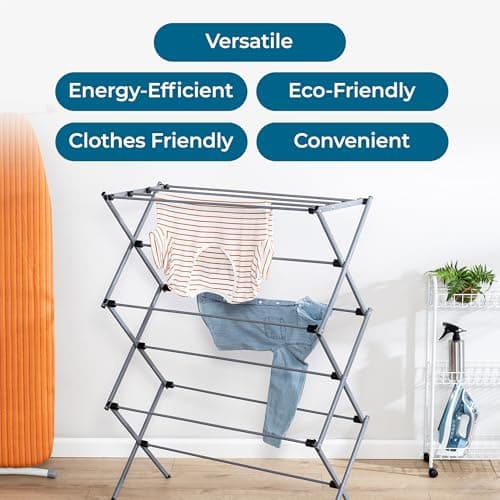 Honey-Can-Do Collapsible Laundry Drying Rack, Sturdy Steel, Foldable & Portable Clothes Drying Rack, Space-Saving Design, Indoor & Outdoor Drying, Ideal for Laundry Room 50lb Capacity, Silver