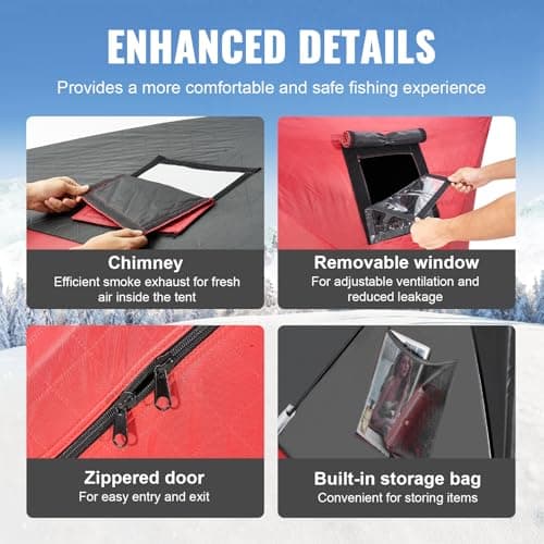 VEVOR Portable Pop-Up Tent, 1-8 Person Insulated Shelter, Large Fishing Area, Hub-Style Shanty for Winter Fishing, Waterproof Oxford Ice Cube with Anchors/Ropes/Carrying Bag