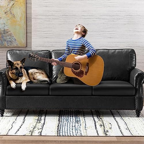 YISUN PU Leather Couch Cushion Cover, Waterproof Stretch Sofa Cushion Slipcovers, Faux Leather RV Chair Seat Covers, Loveseat Cushion Cover Replacement Chair/Furniture Protector, 2Pcs(Black)