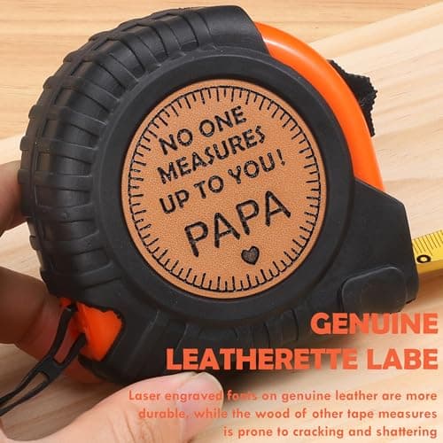 Gifts for Grandpa Papa Birthday Christmas Papa Gifts from Grandkids, Xmas Grandfather Gifts from Granddaughter Grandson, Grandparents Day Gift, Genuine Leather Engraved 25 FT Tape Measure Useful Tools
