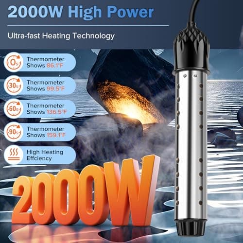 Portable Water Heater 2000W, Pool Heater - Immersion Heater with Digital Thermometer, Upgraded Magnesium Oxide Heating for Fast Heating, for Small Pools, Bathtubs, Buckets, Tanks