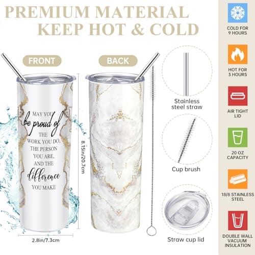 Female Thank You Work Anniversary May You Be Proud 20oz Tumbler Makeup Bag Journal Gift for Boss Teacher Custodian Customer Domensi 6 Pcs Employee Appreciation Gift Set for Women, White B0CHYMKWLB