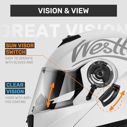 Westt Modular Motorcycle Helmet - DOT Approved - Full Face Flip Up, Internal Sun Visor for Men Women (Street Bike, ATV, Snowmobile)