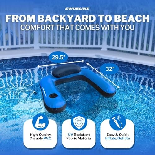 SWIMLINE ORIGINAL Fabric Covered U-Seat Inflatable Pool Lounger | With Comfortable Sling Seat, Back Rest, and Built In Cup Holder | For Pool, Beach, Lake, and More