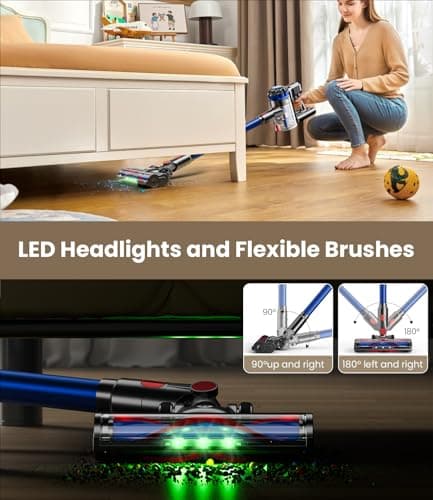 Cordless Vacuum Cleaner, 500W/40Kpa Vacuum Cleaners for Home, 60Mins Stick Vacuum with LED Display, Anti-Tangle & Wall Mount Charging, 8 in 1 Lightweight Vacuum for Hard Floors Carpet Pet Hair
