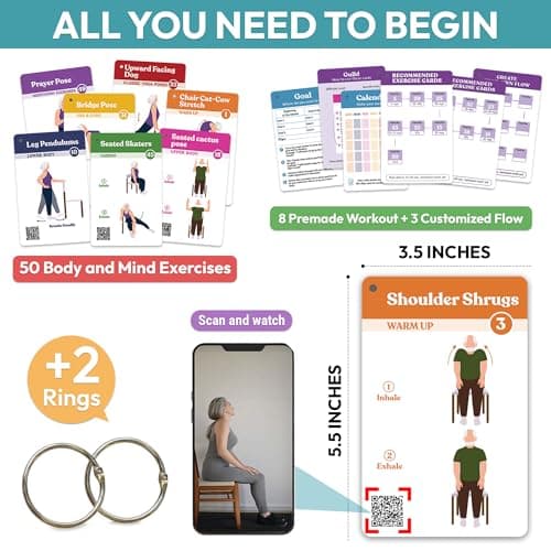 Chair Yoga for Seniors Over 60, Safe & Easy Chair Yoga Exercise Cards for Strength, Relaxation & Recovery, Thoughtful Gifts for Mom, Dad, Grandparent