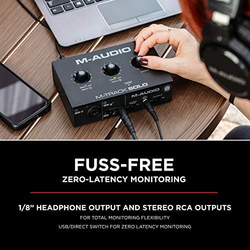 M-AUDIO M-Track Solo USB Audio Interface for Recording, Streaming and Podcasting with XLR, Line and DI Inputs, Plus a Software Suite Included