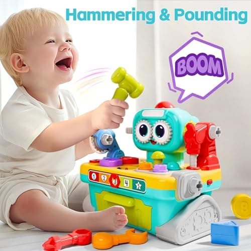 Infant Shape Sorter Activity, Kid Pounding Game, Toddler Learning Toy, 1st Birthday Gift 12 18 24 Month Girl Age One 1 2 3 Yr iPlay, iLearn Toddler Musical Workbench Toy, 1 Year Boy Gift, Baby Tool Set B0CWNGN5V2