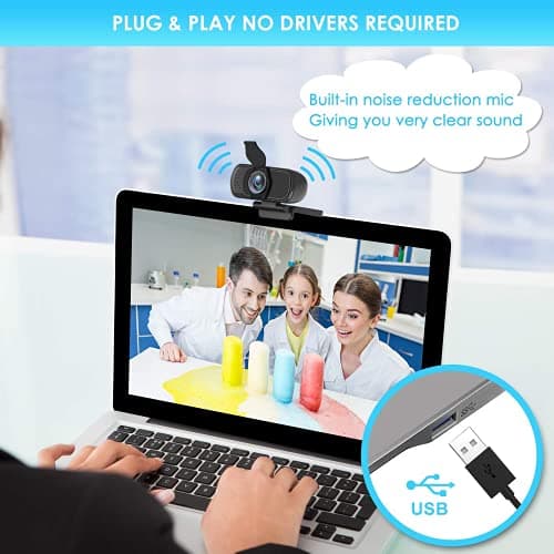 XPCAM Full HD 1080P Webcam with Privacy Shutter and Tripod, Pro Streaming Web Camera with Microphone, Widescreen USB Computer Camera for Laptop Desktop Mac