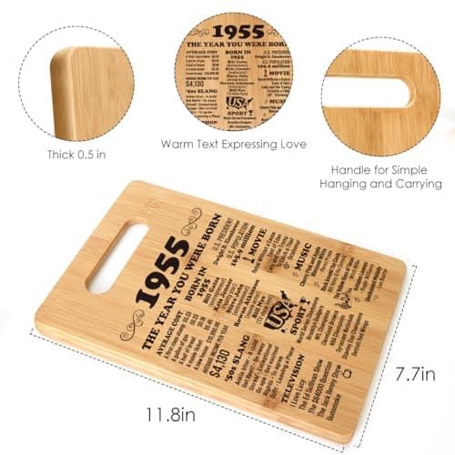 70th Birthday Gifts for Women Men, Happy 70 Year Old Birthday Gift Cutting Board for Her Him, Back In 1955 Birthday Decorations Woman Man Turning 70, 70th Cutting Board Birthday Favor