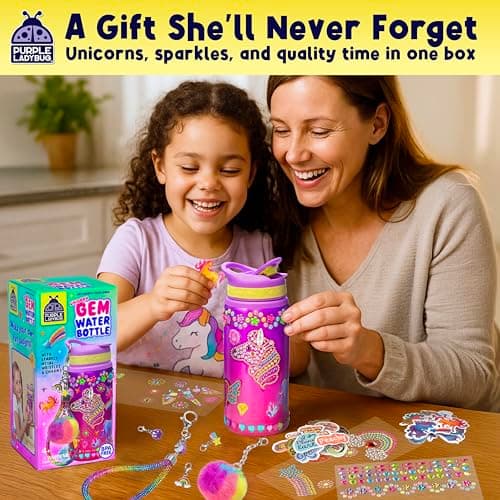 PURPLE LADYBUG Decorate Your Own Water Bottle Kit for Girls - Gifts for Ages 5 6 7 8 9 10 Year Old Girl Birthday, Girl Christmas Gifts Unicorn Toys Crafts Kids Ages 6-12