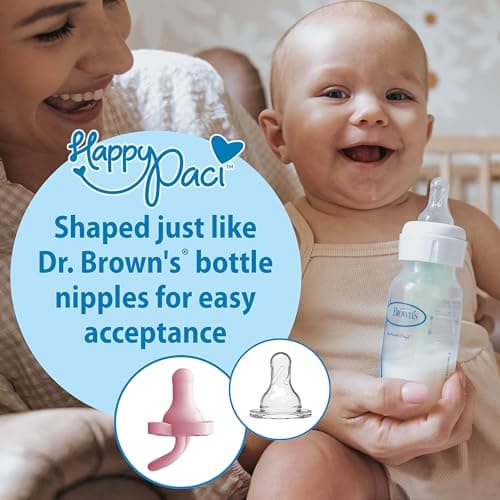 Dr. Brown's Happy Paci 100% Silicone Baby Pacifier, Contoured One-Piece Design, Light Pink/Pink/White, 0-6m, BPA-Free, 3-Pack