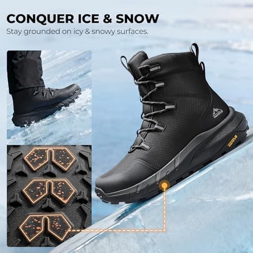 NORTIV 8 Men's Wide Winter Boots Grip on Snow Ice Insulated Waterproof Lightweight Comfortable Hiking Outdoor Boots