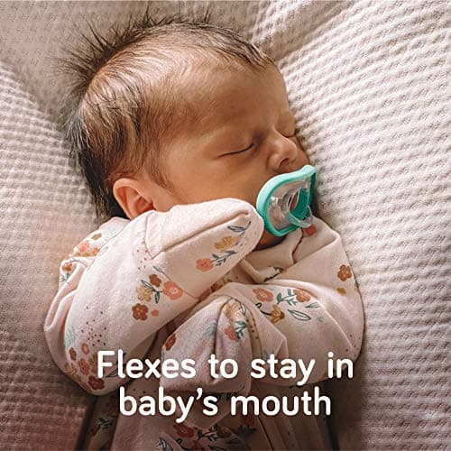 Nanobebe Baby Pacifiers 0-3 Month - Orthodontic, Curves Comfortably with Face Contour, Award Winning for Breastfeeding Babies, 100% Silicone, Baby Registry Gift 4pk,Teal/Grey