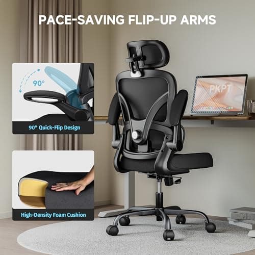 Ergonomic Office Chair, 330LBS Desk Chair with 3-Level Lumbar Support & Headrest, Breathable Mesh Backrest, Flip-Up Armrests for Home Office and Gaming, Black