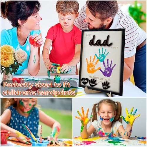 10" Hands Down Best Dad Ever DIY Handprint Kit with Acrylic Paint, Art Craft Family Keepsake Wood Frame Dad Keychain Birthday Father's Day Gift for Daddy, Papa Family Sign with Kids Names HF90-D