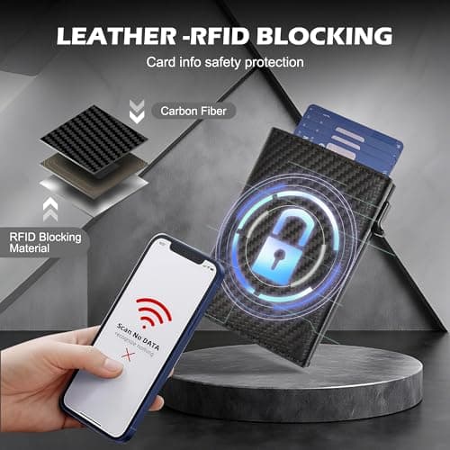 GRALEON Card Wallet for Men,Slim Minimalist Wallet 10-14 Cards,Smart Pop Up Wallets with Money Clip& ID Window,RFID Front Pocket Credit Card Holder, Gifts for Men（Carbon Fiber）