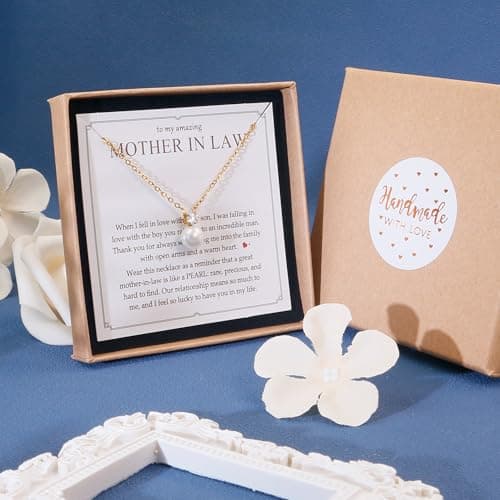 Bonus Mom Necklace from Daughter, Mother in Law Necklace from Son, Step Mom, Mother of the Groom Gifts, with Cubic Zirconia PEALICIOUS Single Pearl Necklace as Birthday Wedding Gift for Bonus Mom MIL B0F32L38F2