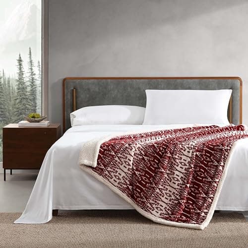 Eddie Bauer - Throw Blanket, Super Soft Reversible Sherpa Fleece Bedding, Cozy Plaid Home Decor (San Juan Red Clay, 50" x 60")