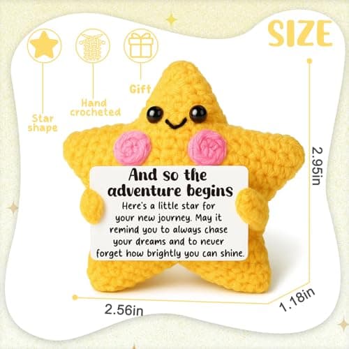 Crochet Star Graduation Gift, New Job & Good Luck Keepsake, Farewell & Moving Gift for Coworker Friend, Motivational Desk Decor for Student, Congratulations for New Adventure B0FQCBMF9V