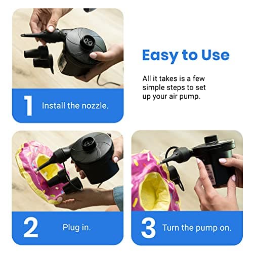 Etekcity Air Pump for Inflatables, Portable Electric Air Mattress Pump, Quick-Fill Perfect Inflator/Deflator for Couch, Blow up Pool Floats Raft Bed Boat Toy with Nozzles, 110-120V, Black