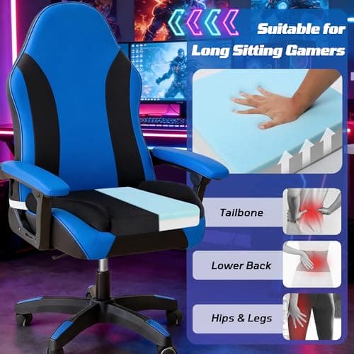 Gaming Chair Seat Cushion Pillow for Men Game Gaming Computer Chair Cushion Pad Extra Large Wide Memory Foam with Strap Long Sitting Gamer Black