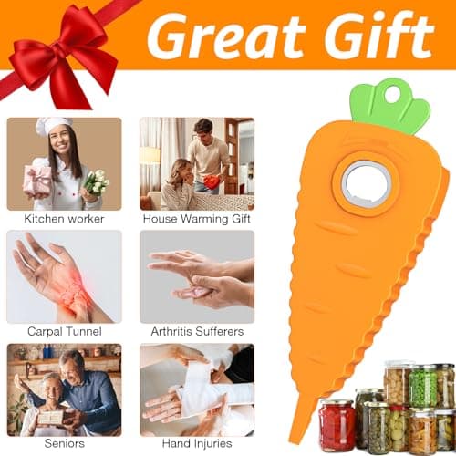 Jar Opener Bottle Opener for Weak Hands, Seniors with Arthritis and Anyone with Low Strength, Get Lids Off Easily, Carrot Shaped with Magnets for Decorate Fridge, Best Gift for Kitchen Gadgets