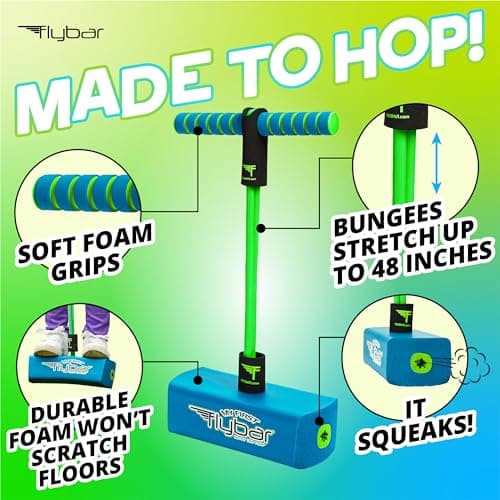 Flybar My First Foam Pogo Jumper for Kids Fun and Safe Pogo Stick for Toddlers, Durable Foam and Bungee Jumper for Ages 3 and up, Supports up to 250lbs