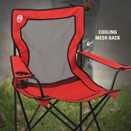 Coleman Broadband Mesh Quad Camping Chair with Carry Bag & Cup Holder, Cooling Mesh Back with Adjustable Arms, Great for Camping, Tailgating, Firepits, Patio, & More