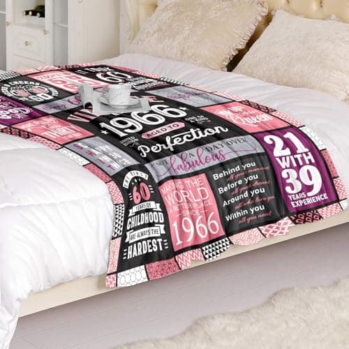 60th Birthday Gifts for Women Throw Blanket 60"x50", Best Gifts for 60 Year Old Woman, 60th Birthday Gift Ideas, 1966 Birthday Gift for Women, 60 Year Old Party Favors/Decorations for Woman B0CQR5HB89