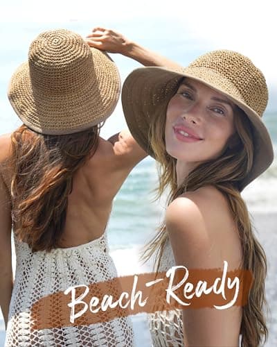 FURTALK Summer Straw Beach Sun Hats for Women UPF 50 Floppy Wide Brim Travel Bucket Hat Foldable Packable