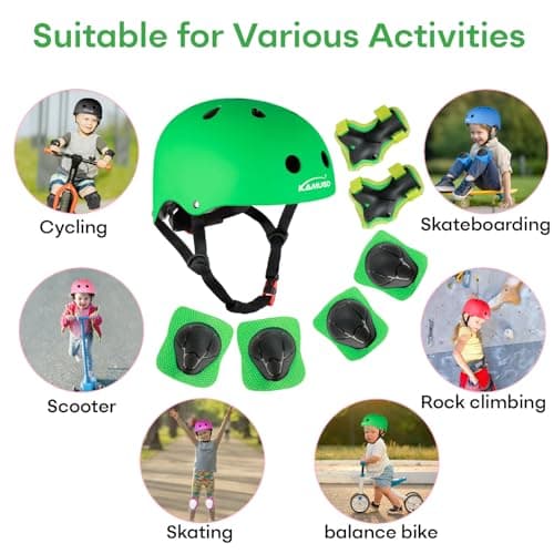 KAMUGO Kids Bike Helmet, Toddler Helmet for Ages 2-8 Boys Girls with Sports Protective Gear Set Knee Elbow Wrist Pads for Skateboard Cycling Scooter Rollerblading