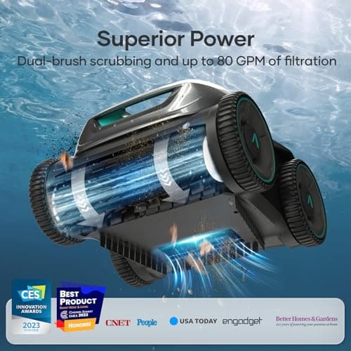 AIPER Cordless Robotic Pool Cleaner, WavePath Navigation, Wall-Climbing, Quad-Motor, 150 mins Runtime for Inground Pools up to 1,600 sq.ft, Seagull Pro ZT6002 (Renewed)