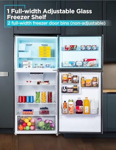 BLACK+DECKER 20.1 Cu. Ft. Top Mount Refrigerator with Ice Maker, 2-Door Refrigerator with Top Freezer, Freezer with Icemaker and Adjustable Temperature Control, BR2010JIMB, Black