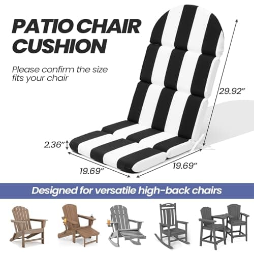 Crestlive 50x19.6 Inch Adirondack Chair Cushion Set of 2, Water Repellent, Fade Resistant, High Back Outdoor Rocking Chair Cushion for Patio, Black White Stripe