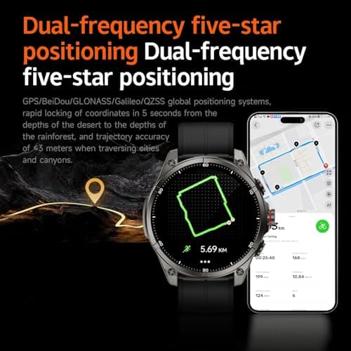 afoloery GPS Running Watch and Outdoor Smartwatch, AMOLED Display, Built-in LED Flashlight,Multisport GPS Smartwatch,5ATM Waterproof,Fitness Tracker up to 15 Days of Battery