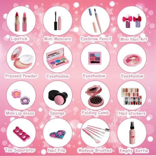 For Ideahome Kids Washable Makeup Girl Toys - Real Make Up Set, Little Girls Makeup Kit for Toddler Kid Children Princess, Christmas Birthday Gift Toys for Girl 4 5 6 7 8 9 10 Year Old