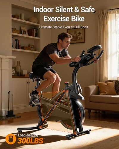 CURSOR FITNESS Exercise Bike, Brake Pad Stationary Bike for Home with Exclusive App, Stationary Bikes for Home with 300 lb Weight, Indoor Cycling Spin Bike Workout Bike with Extra Comfort Seat