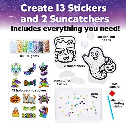 Creativity for Kids Halloween Big Gem Diamond Painting Kit | Create 13 Spooky Stickers & 2 Suncatchers with 1000+ Colorful Gems | Fun for Parties, Gifts & Seasonal Décor (Ages 6+)