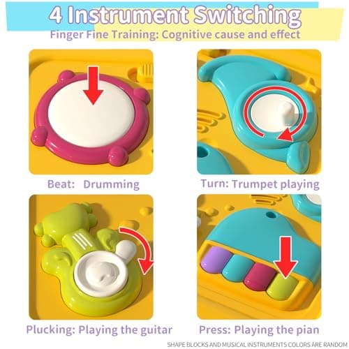 PANITU Baby Activity Cube, Cube Toys for Babies 6-12 Months, Toddler Music Busy Board with 4 Sensory Shape Blocks, 6-in-1 Educational Early Development Toy, Christmas, Birthday Gift for 1 Year Old