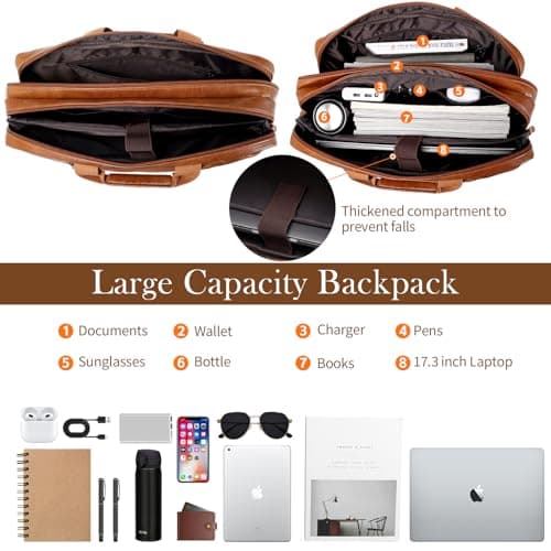Faux Leather Messenger Bag for Men | 17-17.3 Inch Leather Mens Laptop Bag Leather Briefcasen Convertible Backpack 3 in 1 Computer Handbags Work Bag Shoulder Crossbody Bag Office | Vintage Brown