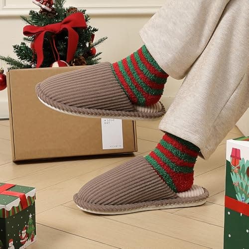 sinceslim Memory Foam House Slippers for Women Indoor Slippers with Non-Slip Rubber Sole Close Toe Slip On Cotton Slippers