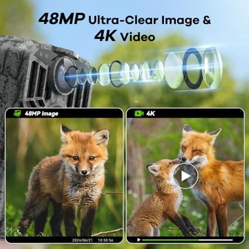DEATTI Trail Camera 48MP 4K Game Camera with 8 Batteries 32GB SD Card,WiFi Bluetooth Connection,Trail Cameras with Night Vision Motion Activated Waterproof for Wildlife Deer Outdoor 0.1s Trigger Time