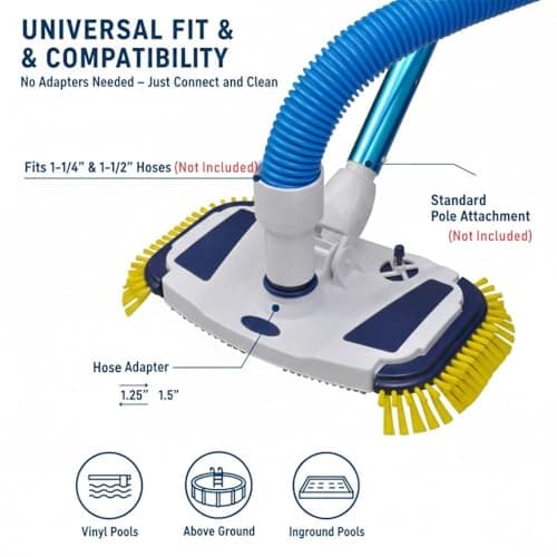 ProMotus Weighted Pool Vacuum Head, Vinyl-Safe No Wheels Manual Cleaner with Air Relief Valves，Multi-Directional Brushes for Above Ground & Inground Pools, Universal Fit for 1-1/4" & 1-1/2" Hoses