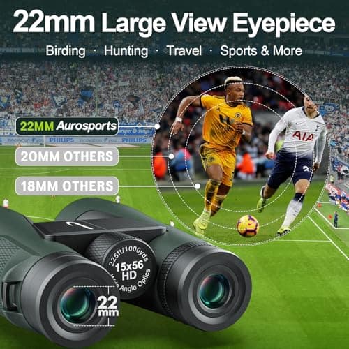Aurosports 15x56 High Powered Binoculars for Adults - HD Large View Binos with Clear Low Light Vision - Non-Reflective Shell for Bird Watching, Hunting, Wildlife, Cruise, Travel - Gift for Men