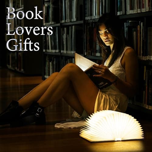 Book Lovers Gifts BookLamp - 5 Color Lights, 1200mAh Battery, Foldable Paper Lamp as Book Decor & Accessories, Hot Foil Cover Design, Unique Gifts for Women or Friends & Christmas