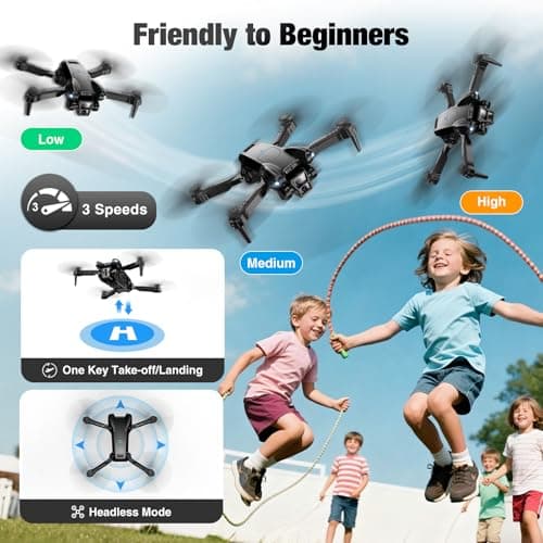 Drone with Camera 1080P HD,Mini Drone for Beginners Kids Adults,Foldable RC Quadcopter with Stable Hover,Trajectory Flight,One Key Take Off/Land,2 Batteries,Toys for Boys and Girls（Black)